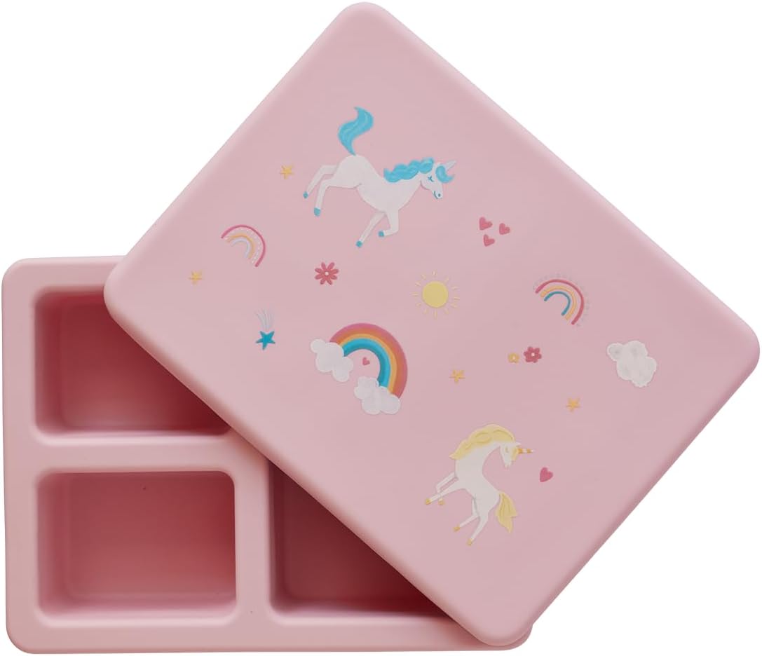 Austin Baby Co – Lonchera Bento a prueba de fugas, contenedor de silicona con 3 compartimentos a prueba de fugas, apta para lavavajillas y sin BPA