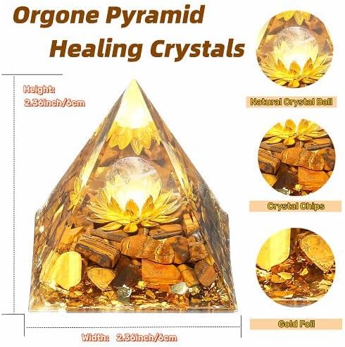 YATOJUZI Cristales de pirámide de orgón de 2.4 pulgadas, piedras preciosas de orgonita de ojo de tigre, chakras, reiki, para energía positiva,