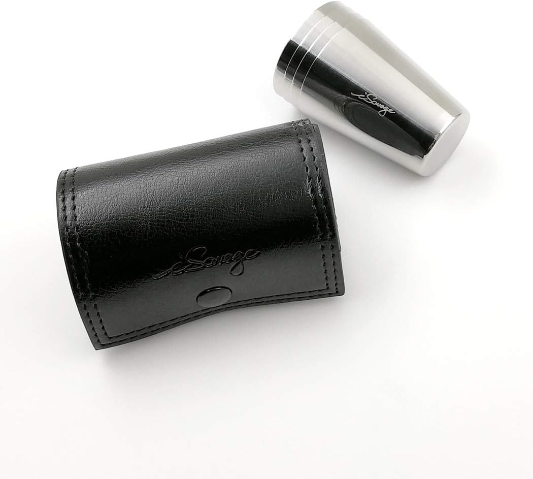 iSavage Vasos de chupito con funda de cuero negro de 1.2 onzas cada juego de 4 vasos de acero inoxidable 188, 1 bolsa reutilizable – YM201
