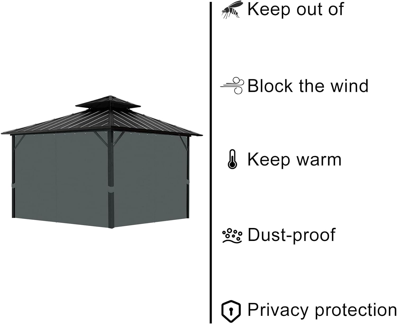 Tngan Mosquitera de repuesto para kiosco, paredes laterales para exteriores, 4 paneles universales para patio, jardín y patio trasero (solo red)