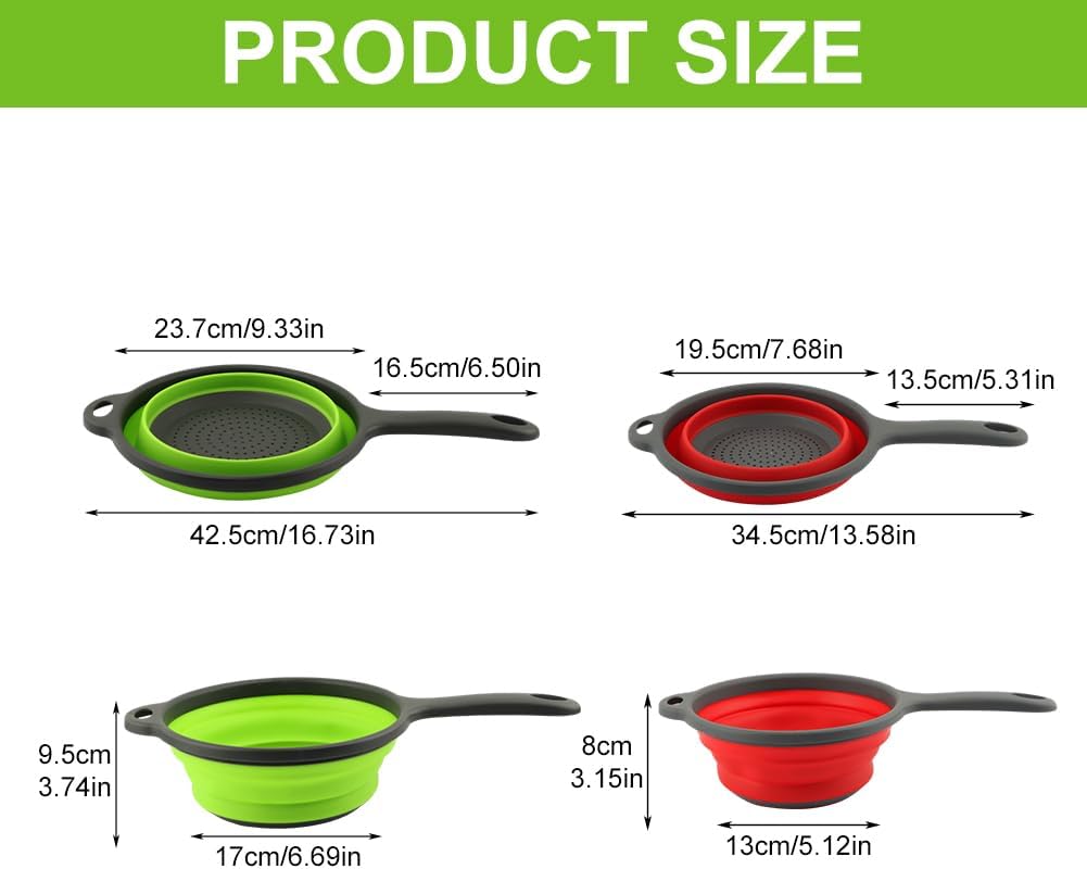 Colador plegable para cocina, 3 tamaños, juego de cestas de colador plegable de silicona con asas, escurridor redondo para lavar frutas, alimentos y