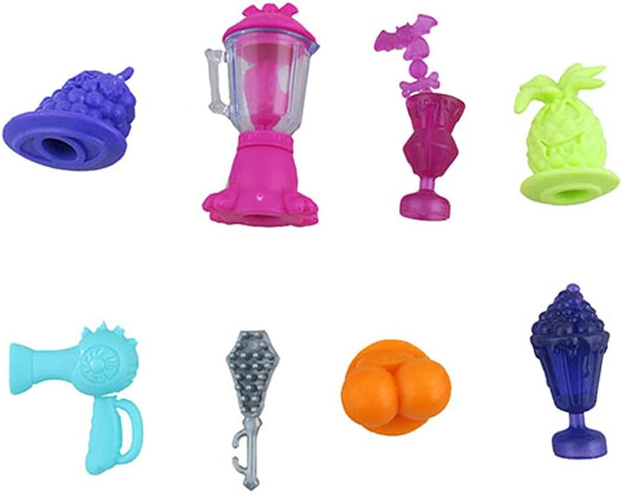 Piezas de repuesto para Monster High Deluxe Bus Playset – FCV63  Bolsa de accesorios de repuesto  Bebidas de frutas, secador de pelo, licuadora