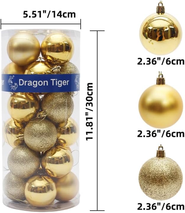 24 bolas decorativas de Navidad para árbol de Navidad, bolas colgantes inastillables para cumpleaños, San Valentín, boda, fiesta (2.36 pulgadas –