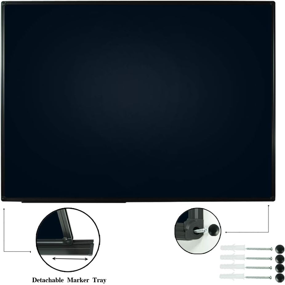 JILoffice Pizarra magnética negrapizarra negra de 48 x 36 pulgadas, marco de aluminio negro con bandeja de marcadores para oficina, hogar y escuela