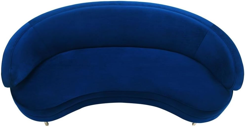 TOV Furniture The Baila Collection – Sofá curvo con tapicería de terciopelo de estilo moderno con patas de acero inoxidable, color azul marino