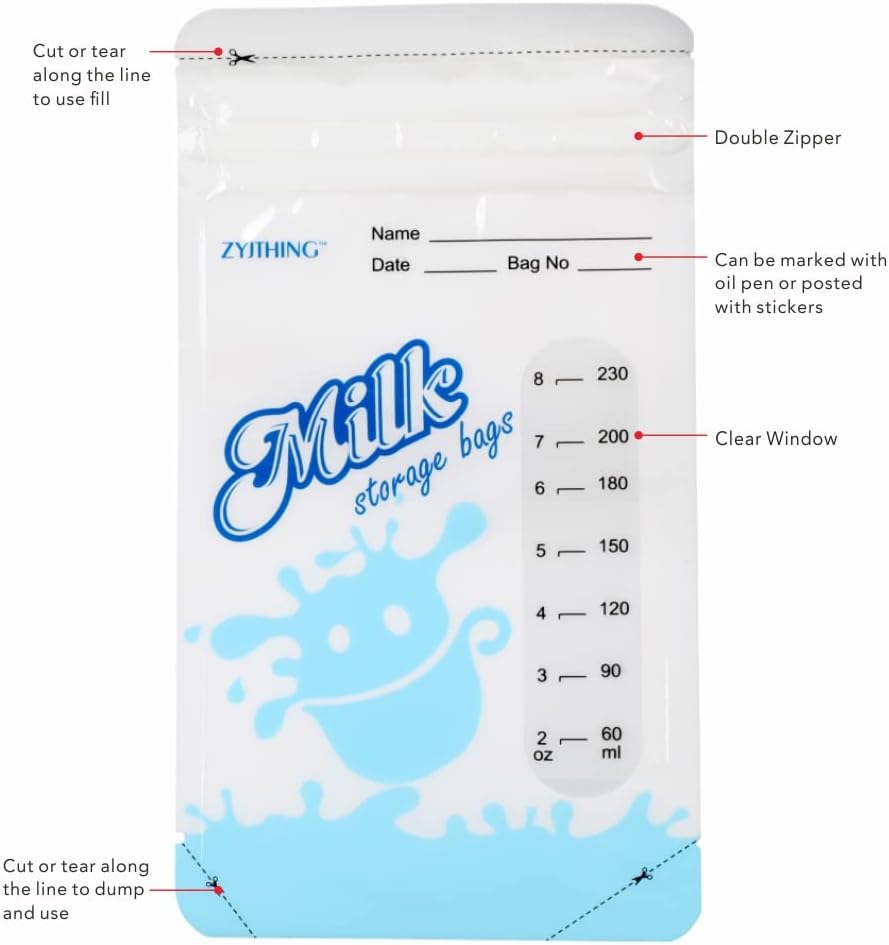 Bolsas de almacenamiento de leche materna, 50 unidades1 paquete, 7-8 onzas, bolsa de alimentos líquidos, bolsas de almacenamiento de leche materna
