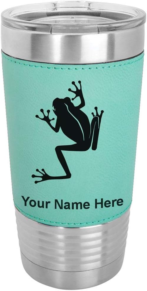 LaserGram Vaso aislado al vacío de 20 onzas, rana de árbol, grabado personalizado incluido (piel sintética, verde azulado)