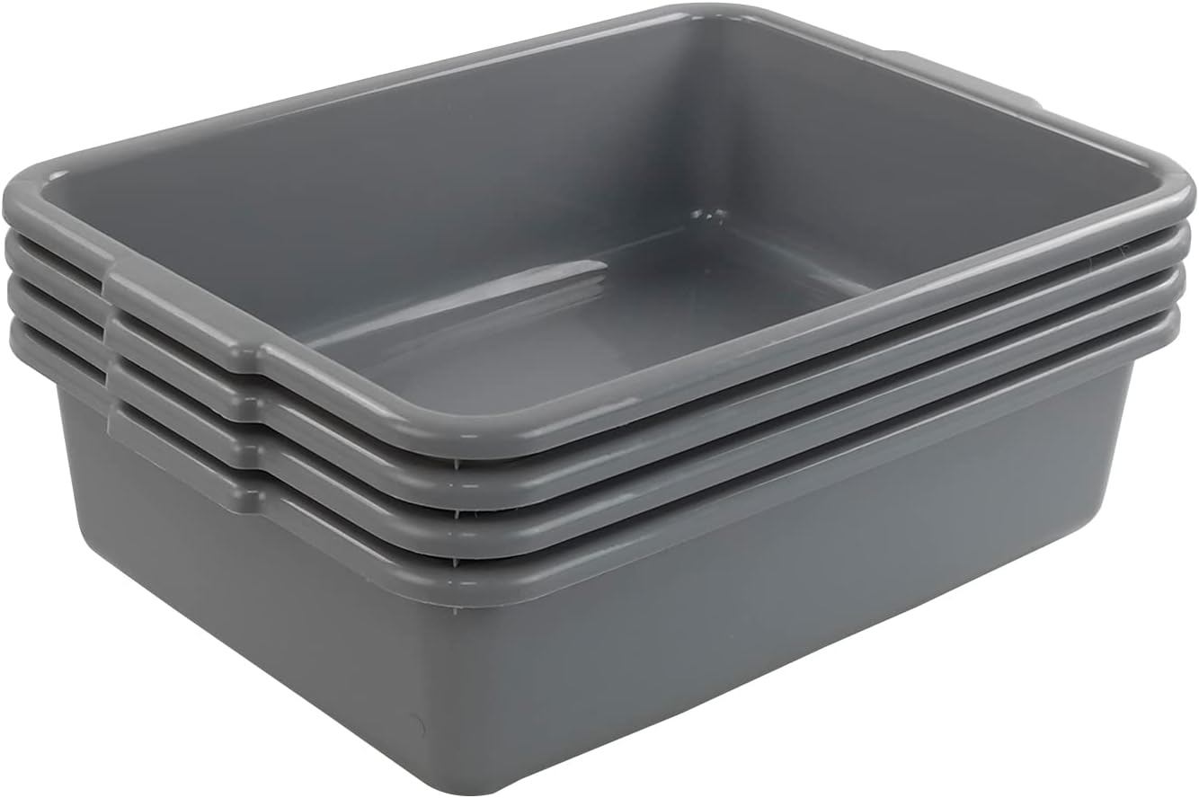 4 paquetes caja de autobús comercial gris de 13 litros, tina de autobús utilitaria plástica