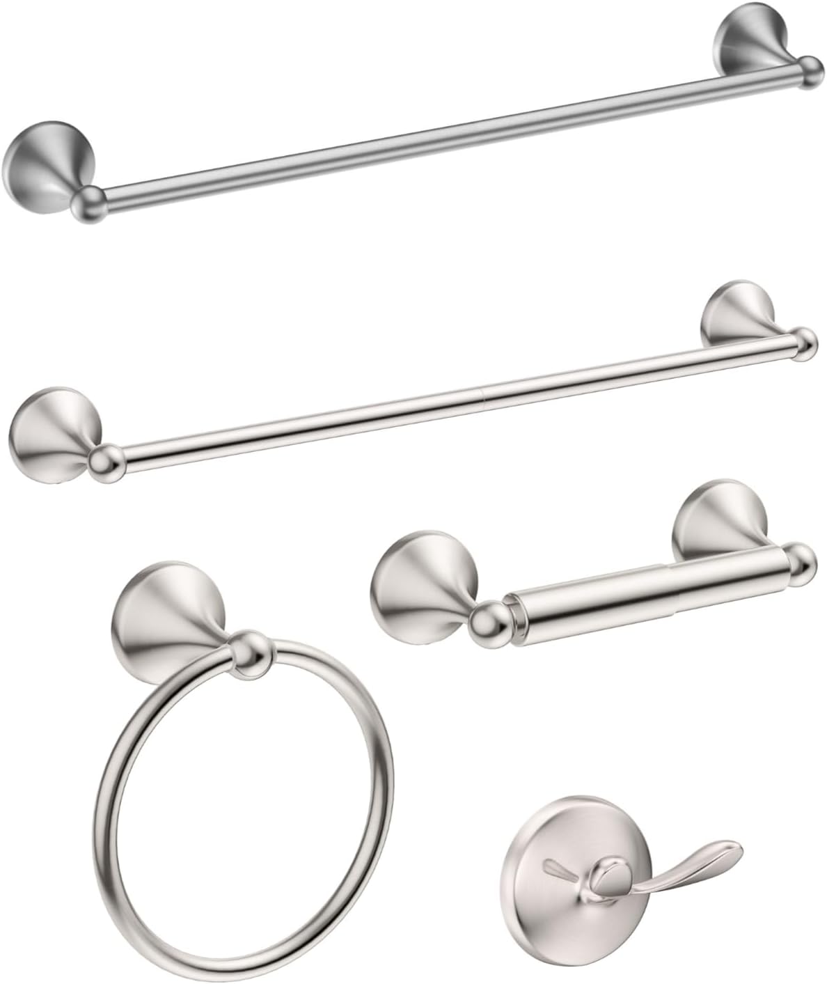 USHOWER Juego combinado de 4 piezas de accesorios de baño y toallero de 24 pulgadas, níquel cepillado