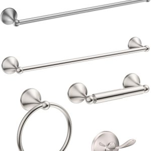 USHOWER Juego combinado de 4 piezas de accesorios de baño y toallero de 24 pulgadas, níquel cepillado USHOWER Juego combinado de 4 piezas de accesorios de baño y toallero de 24 pulgadas, níquel cepillado