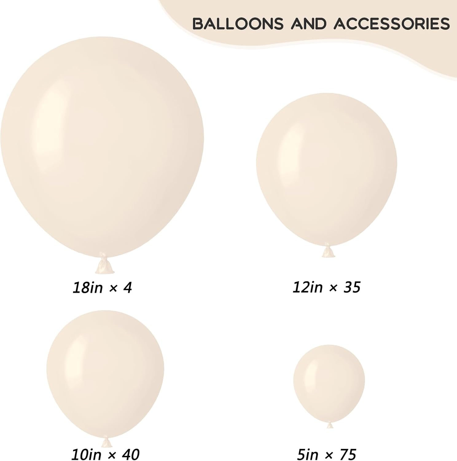 RUBFAC 154 globos de color blanco arena de diferentes tamaños de 18, 12, 10, 5 pulgadas para arco de guirnalda, globos de látex blanco arena de alta