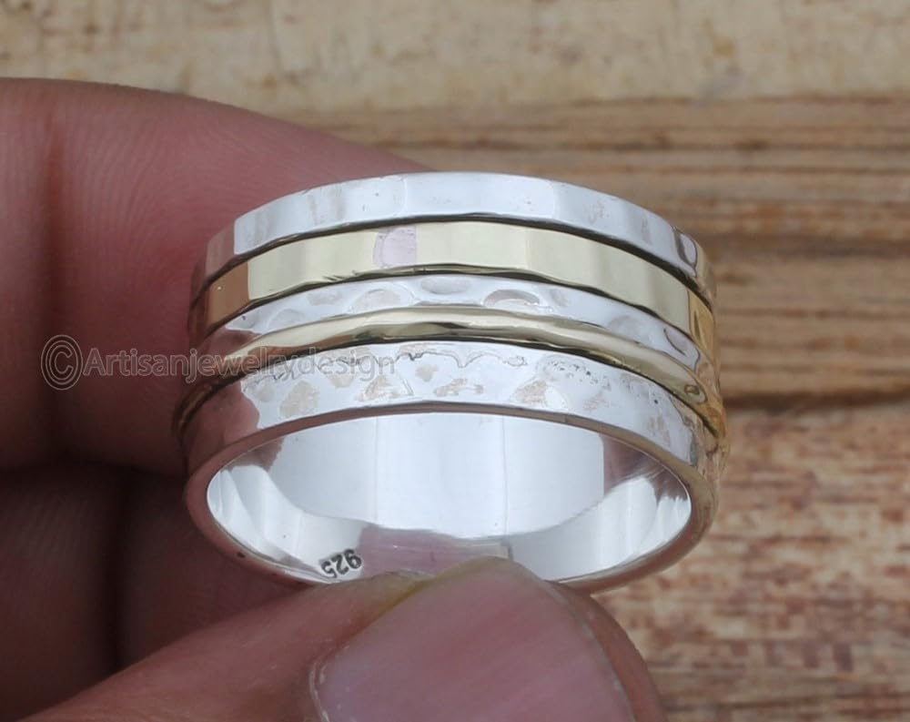 925 Silver Ring, Handmade Ring Women, Wide Band Ring, Spinning Silver Ring, Fidget Spinner Ring, Anxiety Spinner Ring, Spinner Band Ring, Thumb