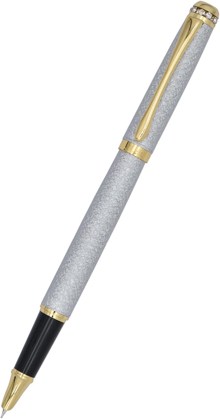 Gullor Pluma estilográfica, cuerpo esmerilado con borde dorado, recargable, incluye convertidor de tinta, punta extrafina (0.015 in), blanco