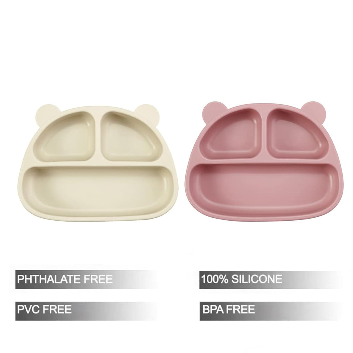 PandaEar Paquete de 2 placas de succión de silicona para bebés con 2 cucharas para autoalimentación, platos de succión 100% de silicona para niños