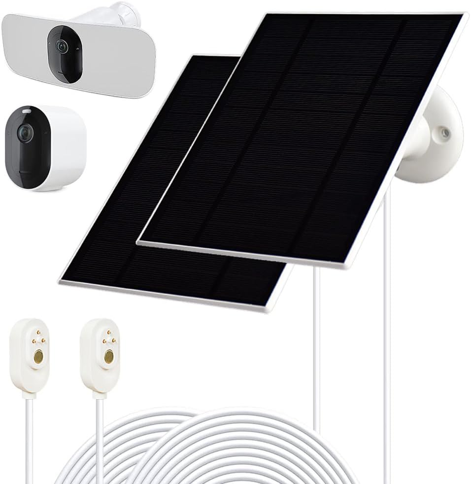 Cargador de panel solar para Arlo Pro 5S 2K, Pro 4, Pro 3, Floodlight, Ultra 2 y Ultra Cámaras Sistema de Cámara de Seguridad -Paquete de 2