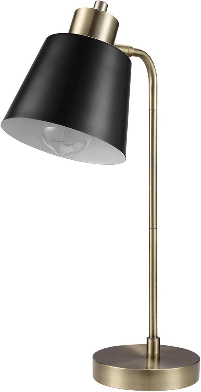 Globe Electric 61000055 Lámpara de escritorio de 18 pulgadas, acabado de latón mate, pantalla de metal negro mate, junta de pivote, interruptor