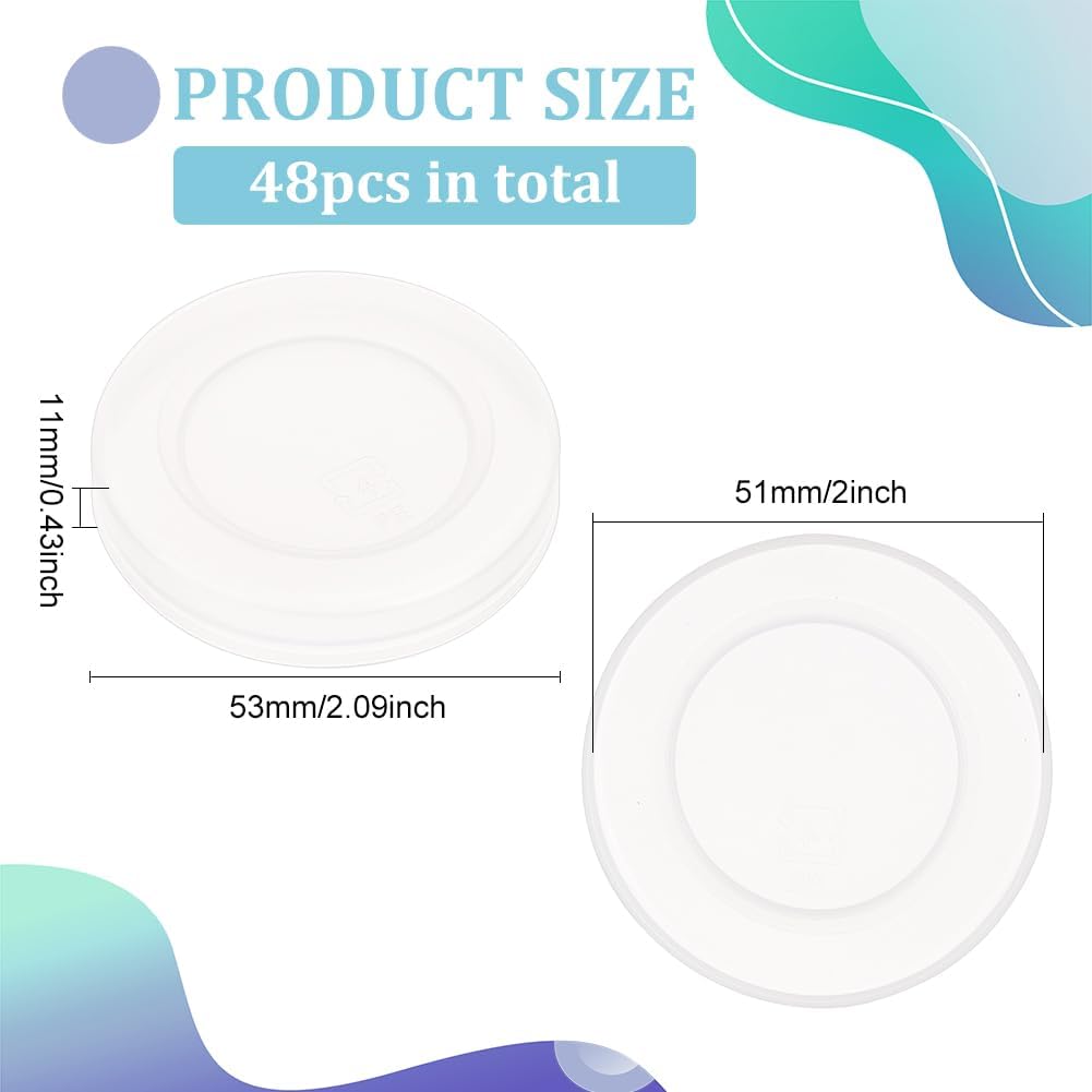BENECREAT 48 tapas para tarros de yogur de 2 pulgadas, tapas de botellas de plástico transparente compatibles con tarros de yogur Oui para