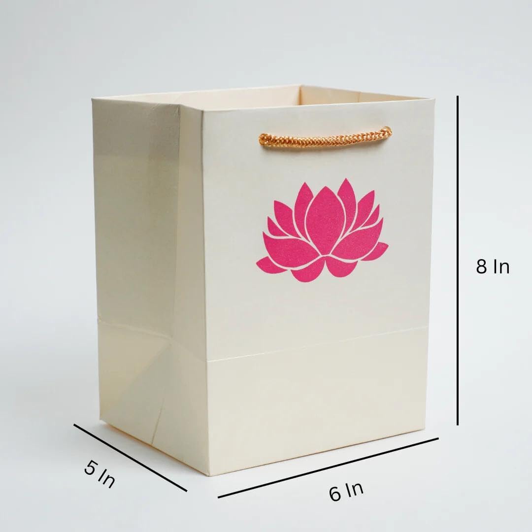 Desi Favors Lotus – Bolsas de regalo de papel blanco con estampado indio para Navidad, bodas, cumpleaños, PoojaPuja, pequeñas bolsas de regalo con