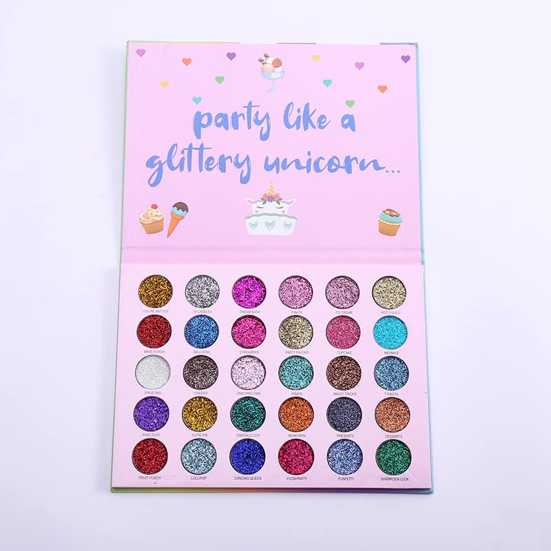 ABELYN Paleta de maquillaje de sombra de ojos con purpurina de 30 colores, paleta de sombra de ojos brillante + 1 pincel de sombra de ojos de larga
