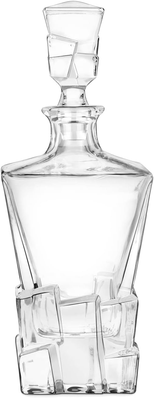 Maverton Decantador de whisky personalizado y 4 vasos para hombre – Elegante juego de whisky con grabado – Modelo de cubitos de hielo – Elegante