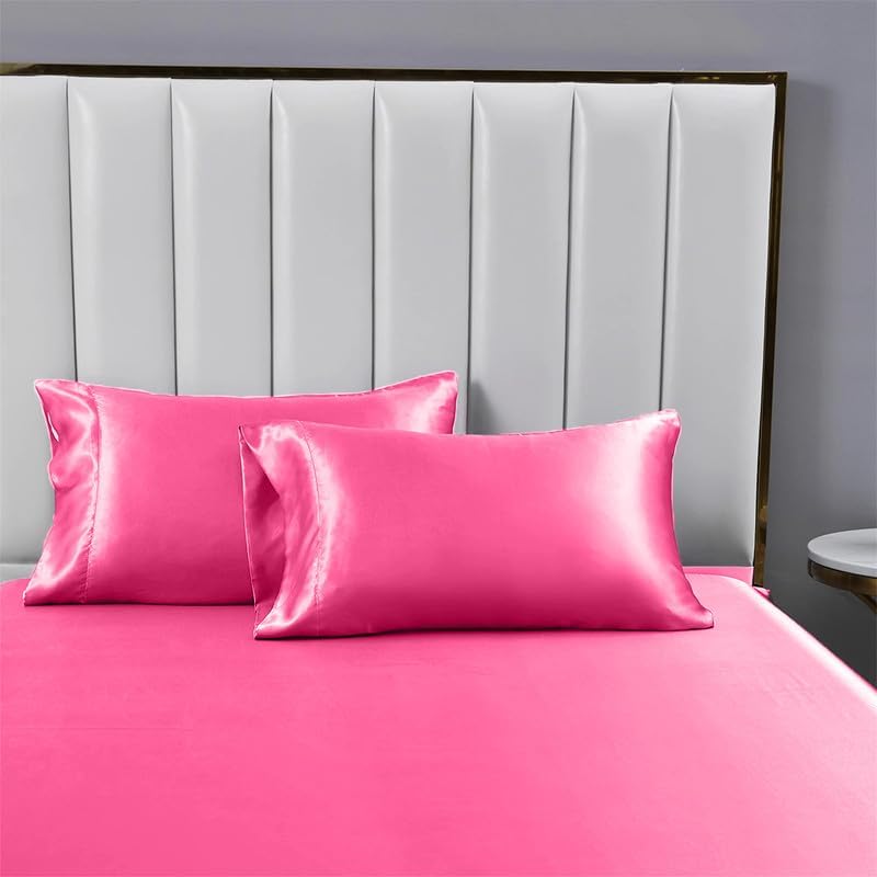 Opulence Bedding Juego de sábanas de satén de seda de 4 piezas, 100% satén de seda de calidad, juegos de ropa de cama de lujo, 1 sábana bajera, 1