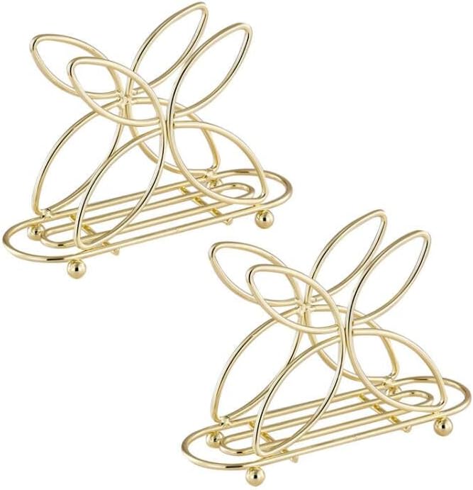 Servilleteros para mesa, juego de 2 servilleteros dorados, dispensador de pañuelos independiente de metal con diseño de mariposa, organizador de