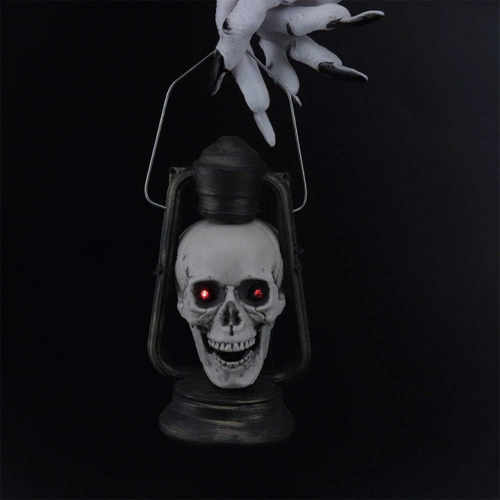 Farol de Halloween con luz LED de estatua de cráneo, decoración de Halloween, luz nocturna de resina, accesorio de calavera de terror, decoración de