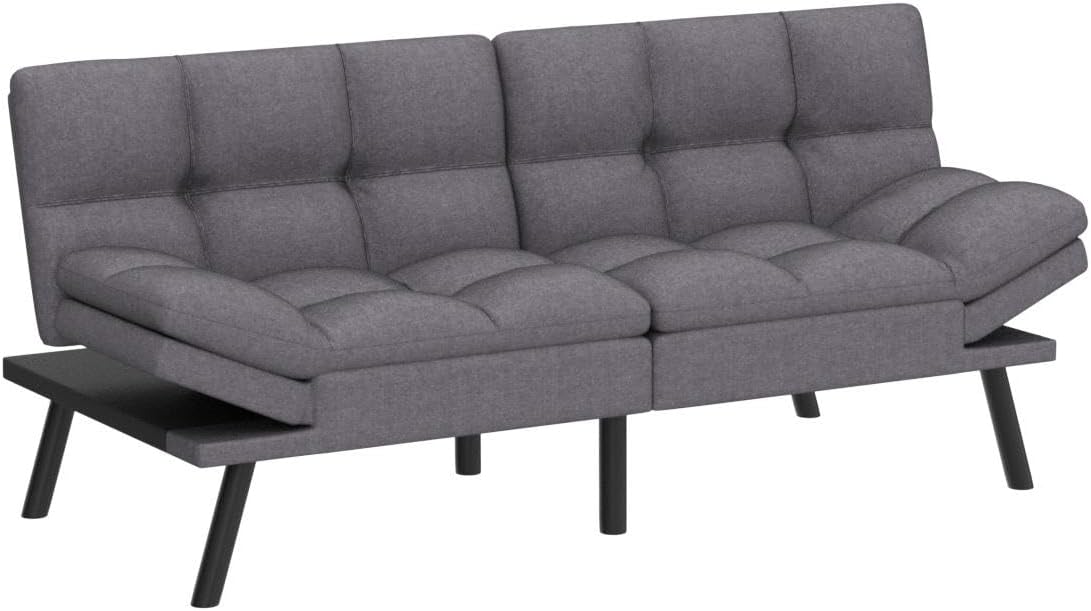 Opoiar, Moderno convertible, sofá de espuma viscoelástica, sofá biplaza futón, sofá de cama ajustable de lino transpirable, sofá cama ajustable de