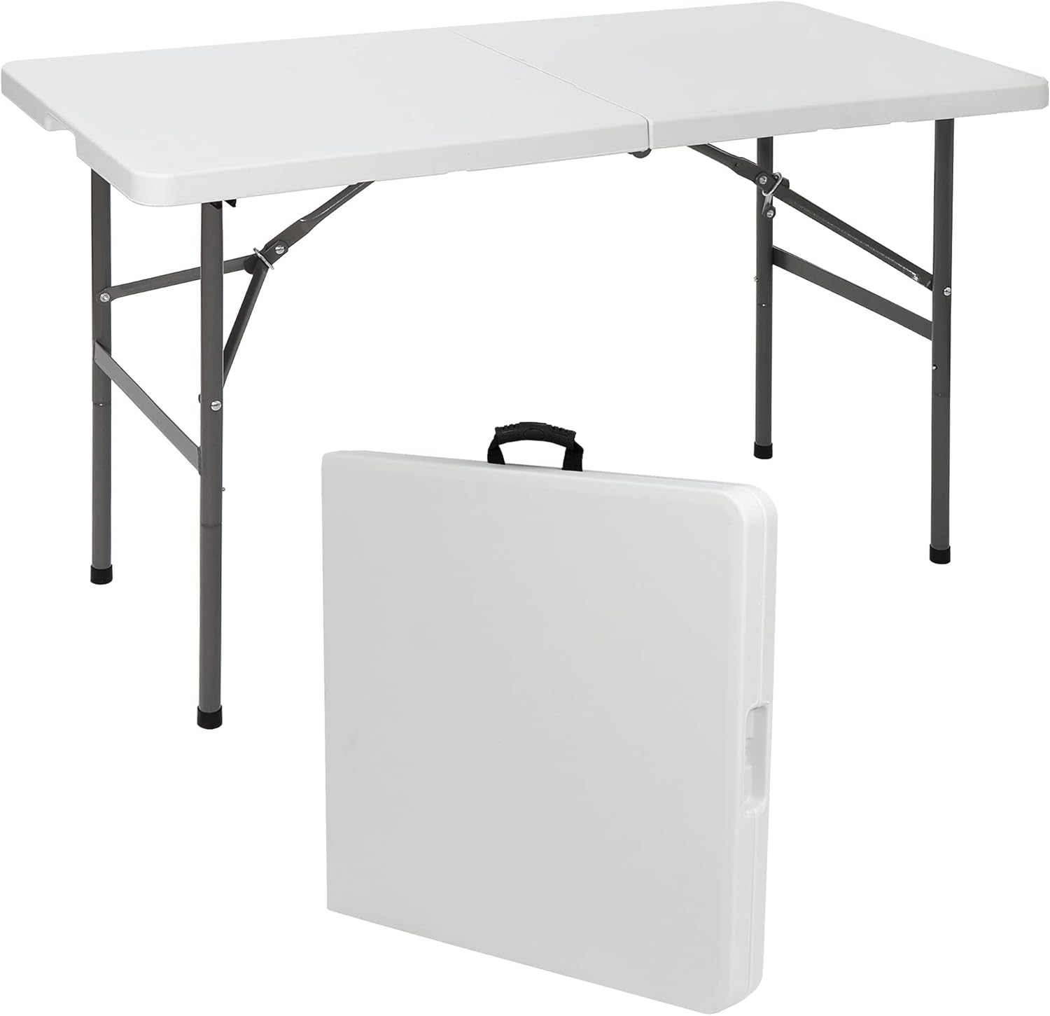 SUPER DEAL Mesa plegable portátil de plástico de 4 pies, para interiores y exteriores, resistente, plegable, por la mitad, para picnic, fiesta,