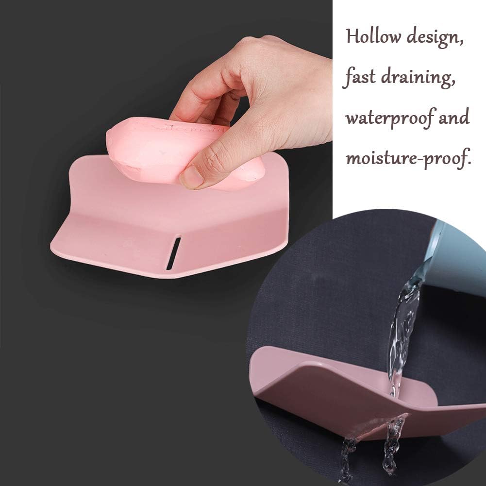 Jabonera para ducha montado en la pared para baño, jabonera autodrenante para ducha, soporte de barra de jabón de plástico para cocina (rosa, 2)
