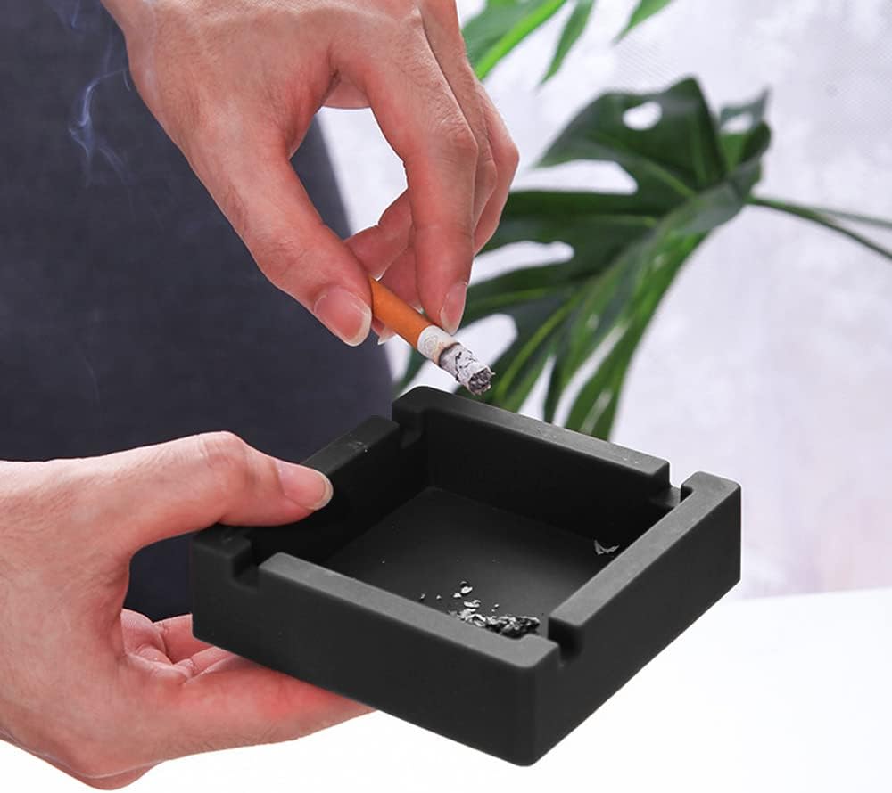 Cenicero de silicona irrompible para cigarrillos, 2 piezas, con 4 reposos de doble uso para exteriores, patio, exterior, interior (negro)