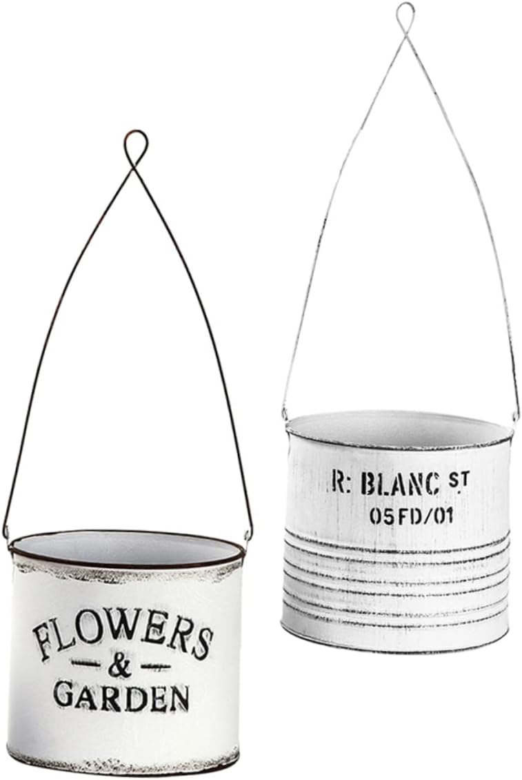 Cabilock Maceta de hierro forjado, maceta colgante de hojalata, soporte para plantas montadas en la pared, decoración de puerta, maceta al aire