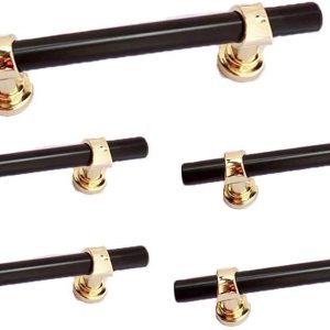 SAF NDYTDS Tiradores dorados de barra en T para gabinete, agujero central de 3 pulgadas2.992 in, manijas negras, paquete de 5 pomos de gabinete de SAF NDYTDS Tiradores dorados de barra en T para gabinete, agujero central de 3 pulgadas2.992 in, manijas negras, paquete de 5 pomos de gabinete de