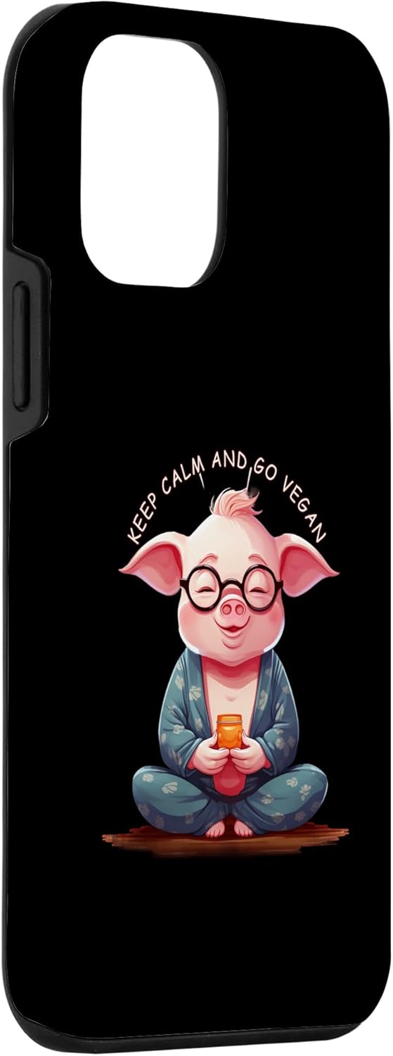 Funda para iPhone 12 mini Keep Calm and Go Vegan Pig Yoga pose vegetariano Veganismo Mea