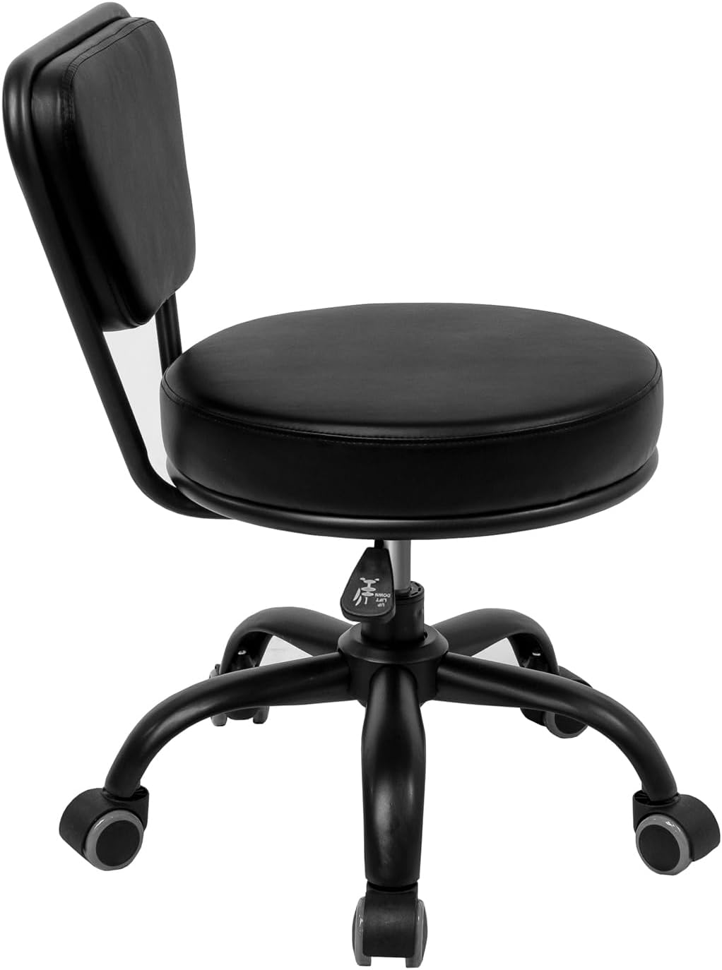 Dayton Asiento con ruedas para garaje (negro mate) neumático, taburete corto con altura ajustable de 13 a 15 pulgadas, perfecto para mecánico de