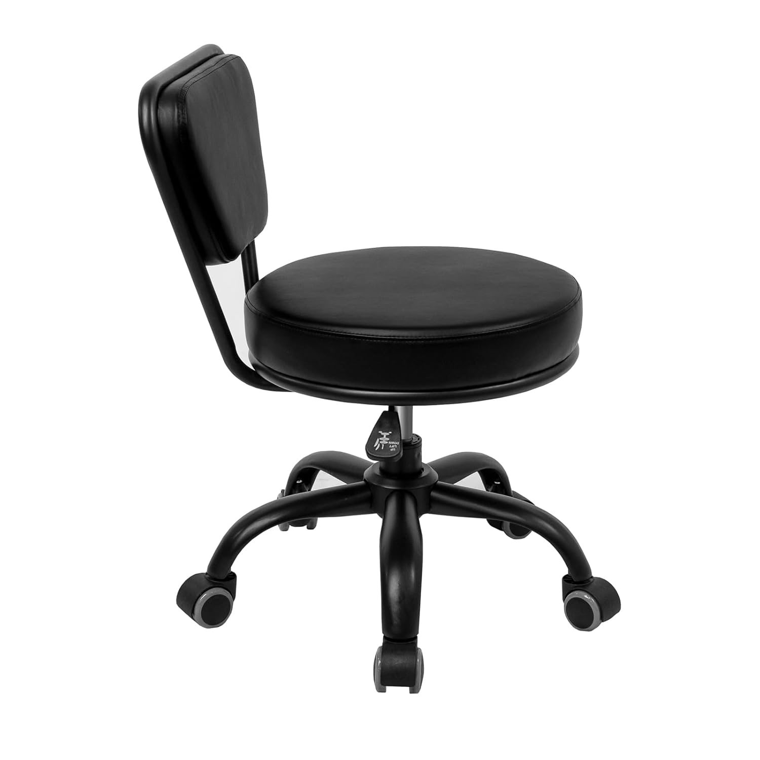 Dayton Taburete de pedicura (negro mate) neumático, altura ajustable, perfecto para salón de uñas, pedicura spa