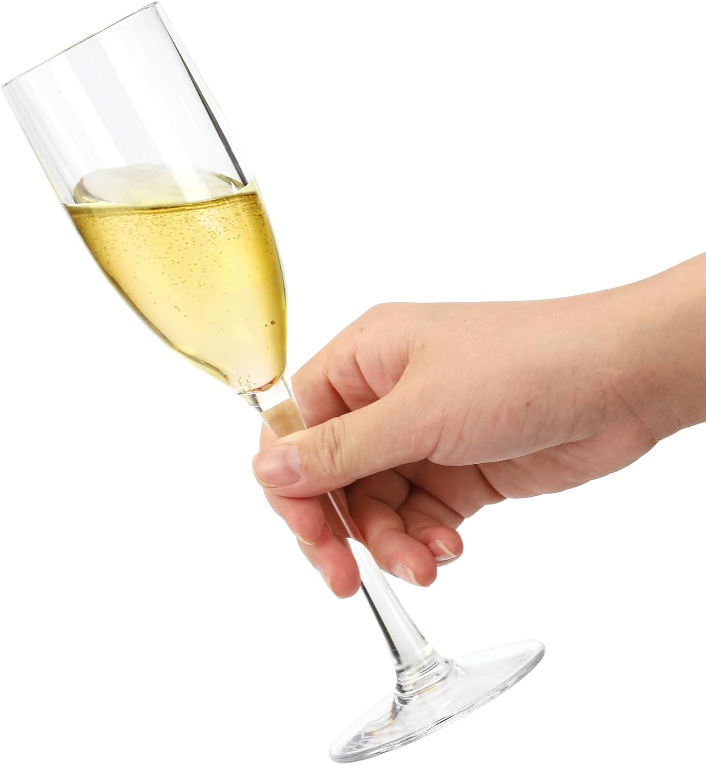 Frcctre Paquete de 16 copas de champán acrílicas, copas de champán de plástico transparente de 5 onzas, reutilizables, de tallo largo, bodas,