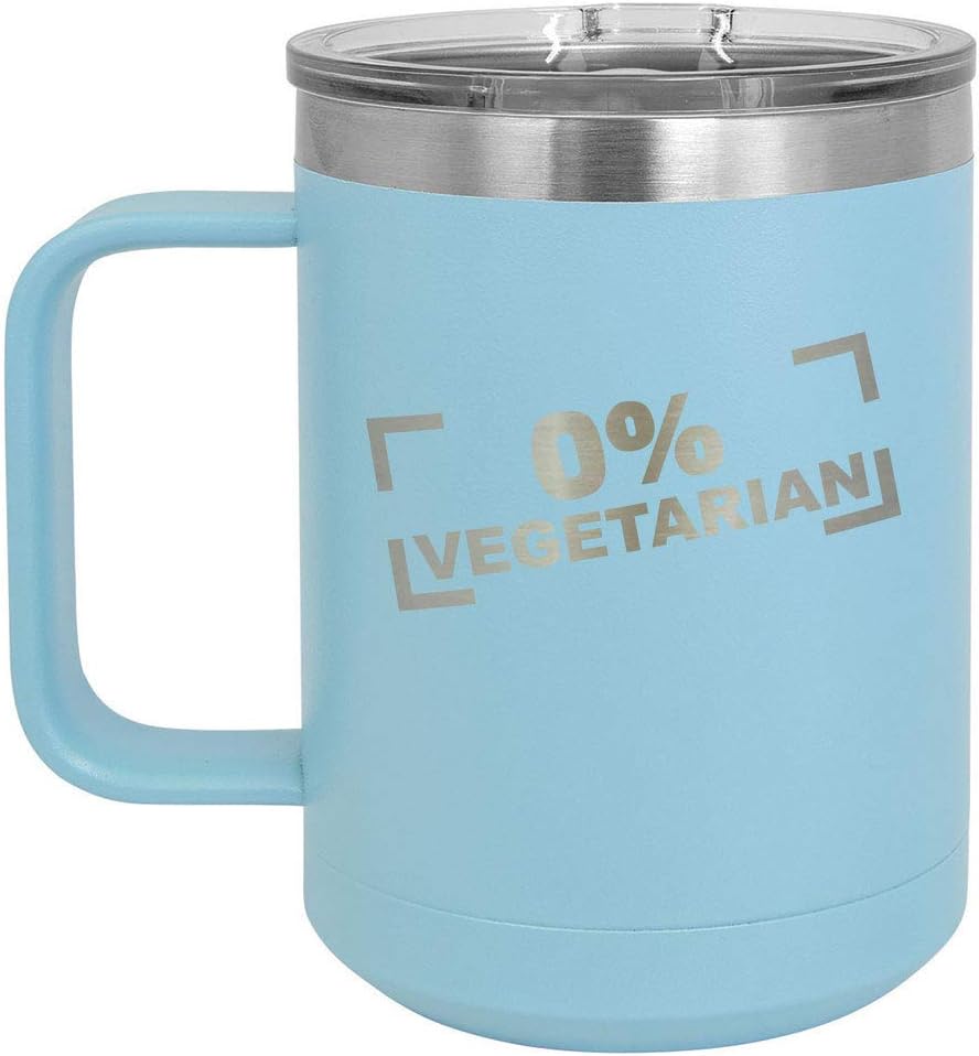 Zero Porcentaje Vegetarian Light BLUE 15 oz taza de café wSlide tapa superior  Taza de café de viaje aislada  Idea de regalo para barbacoa y
