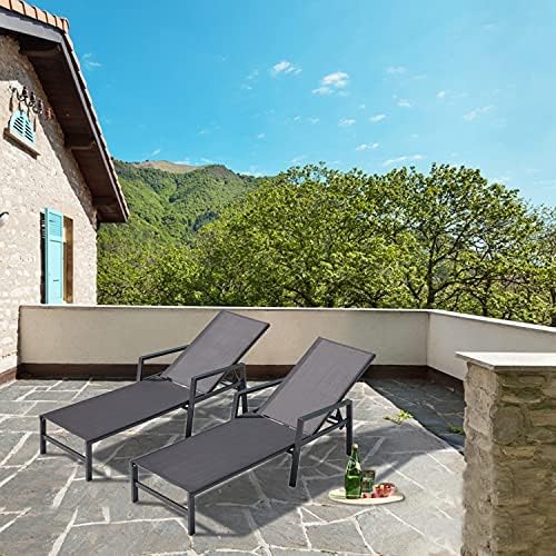 Juego de 2 sillas de patio al aire libre, tumbona de aluminio para exteriores con 5 posiciones de respaldo ajustables, tumbonas de patio al aire