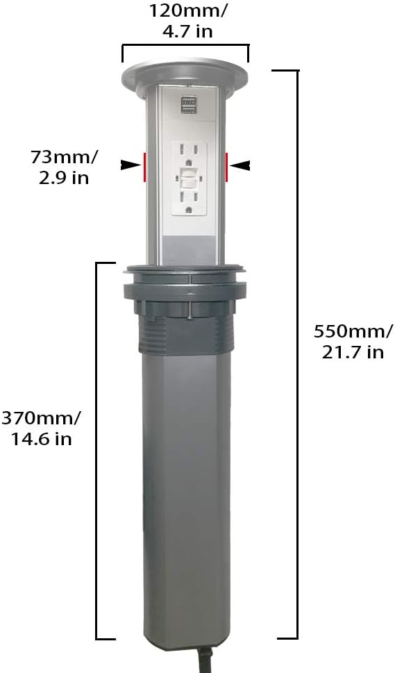 Inteligente Eléctrico Pop Up Socket Surge Certificación UL GFCI Protector 15 Amp Receptáculos, Regleta de alimentación retráctil, encimera redonda,