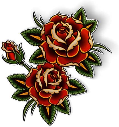 Red Roses Tattoo Retro Syle – Imán de 5.5 pulgadas para nevera y casillero de coche