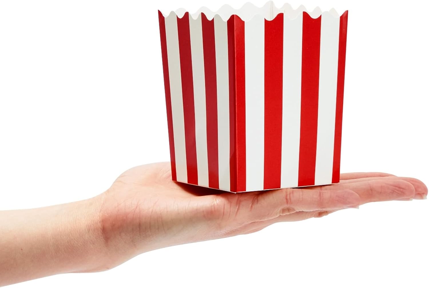 Juvale Paquete de 100 mini cajas de palomitas de maíz rojas y blancas para fiestas, contenedores de papel a granel para decoraciones nocturnas de