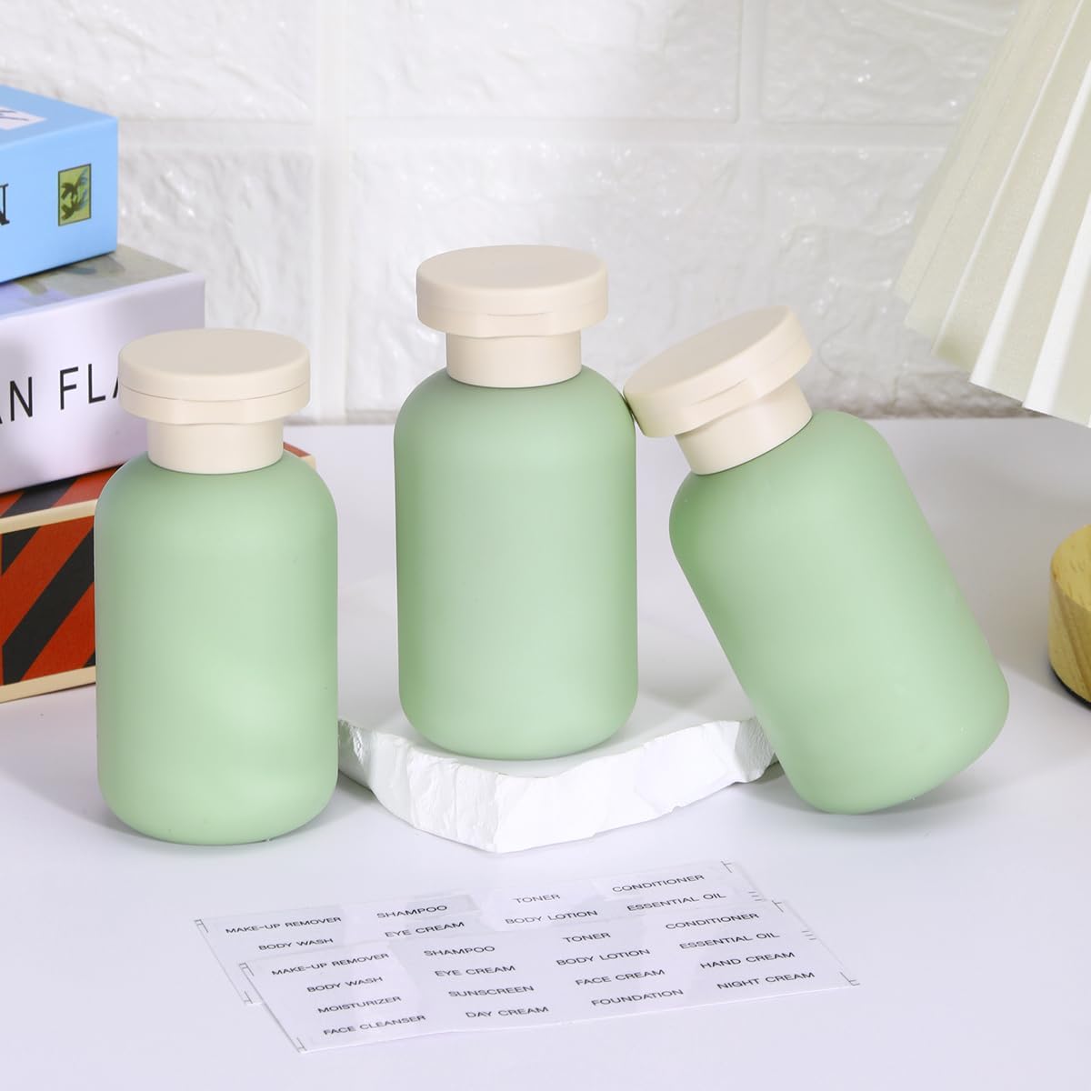 Botellas de champú de viaje pequeñas de plástico de 3.4 onzas, botellas recargables con tapa abatible para artículos de tocador, botellas de champú