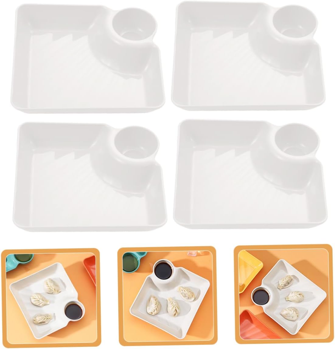HOMSFOU 4 unidades de bandeja de bolas de masa para servir chips y platos de aperitivos platos de condimentos cuadrados platos para servir con