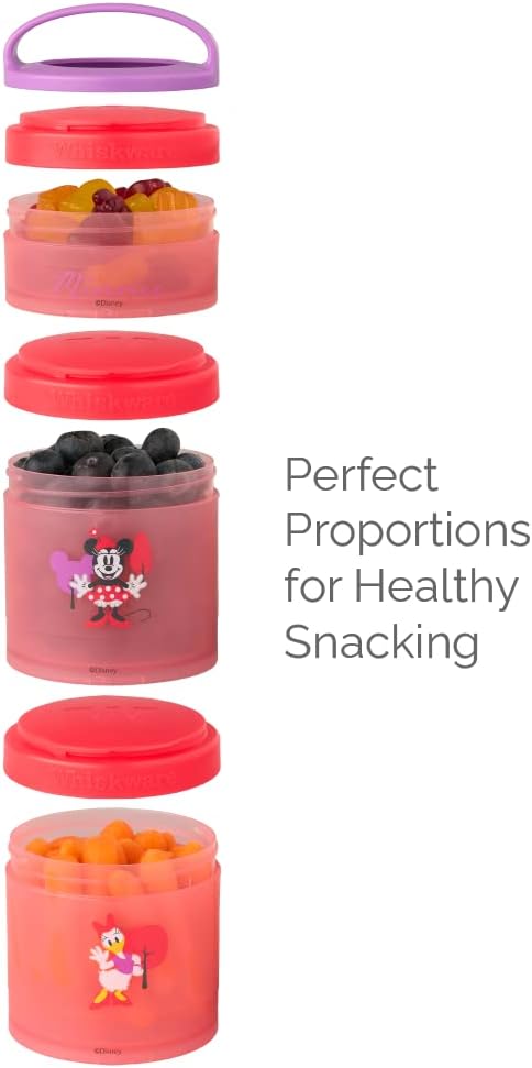 Whiskware Disney – Contenedores apilables para aperitivos para niños y niños pequeños, 3 tazas apilables para aperitivos para la escuela y viajes,
