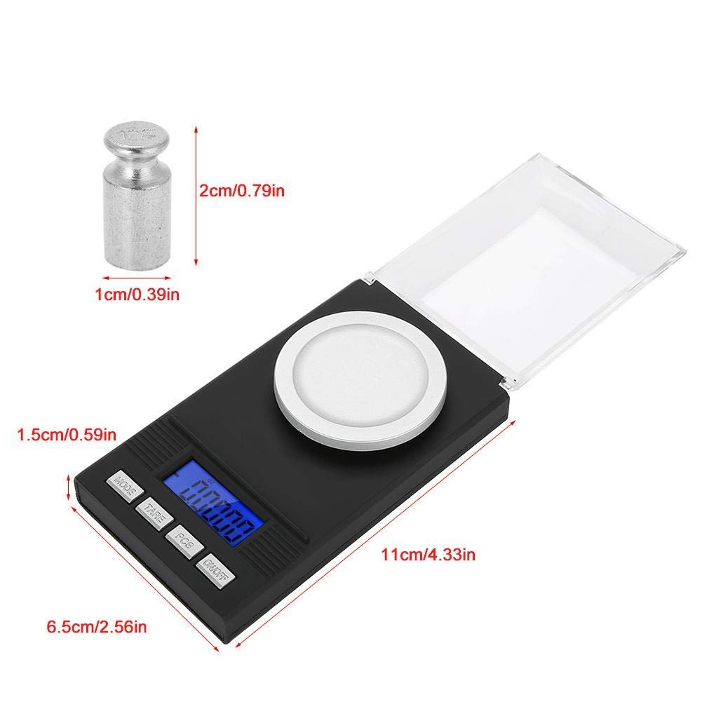 Báscula digital de miligramo, pantalla digital LED, mini portátil de alta precisión 0.00 oz de bolsillo para joyería con pesas de calibración,