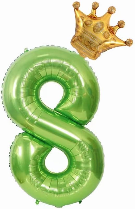 Globo verde de 40 pulgadas con corona número 8, globo gigante de papel de aluminio con el número 8, globos de decoración de cumpleaños de la selva,