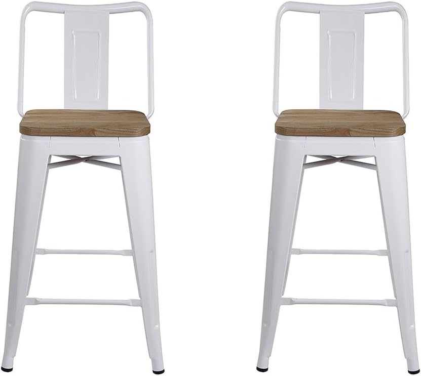 GIA Juego de 2 taburetes de bar de metal con respaldo alto de 24 pulgadas, asiento de madera natural, capacidad de peso de más de 300 libras, listos