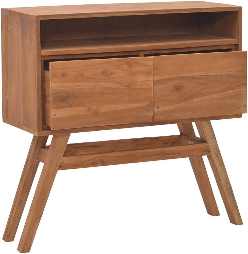 Mesa consola de teca maciza con acabado natural, mesa auxiliar delgada y estrecha ideal para sala de estar, pasillo o mesita de noche, sala de