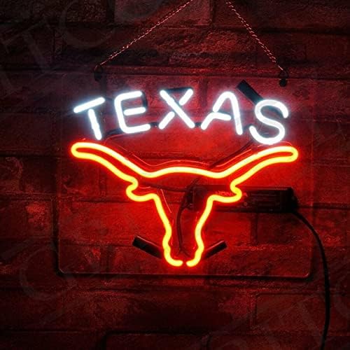 Queen Sense 14 “Longhorns Neon Sign Acrylic Beer Pub Bar Decoración de pared hecha a mano Luz de neón A114TLA